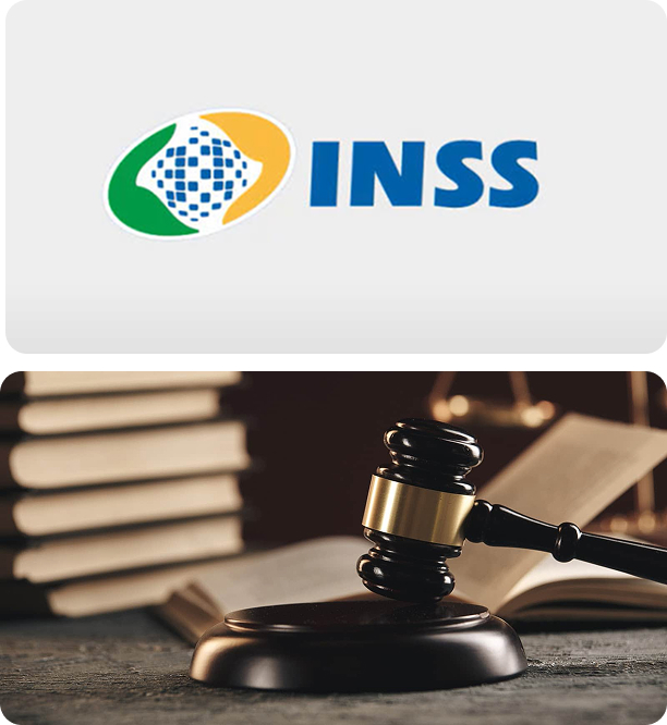 Representacao visual do advogado diante do INSS e do julgamento da concessao