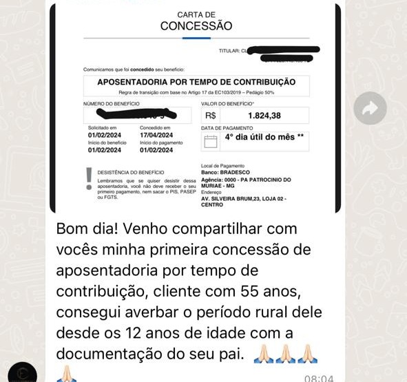 Carta de concessão de aposentadoria por tempo de contribuição